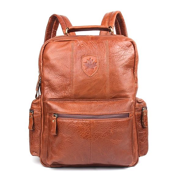 Unisexe en cuir véritable ordinateur portable sac à dos femmes sacs d'école Mochila Feminina voyage sacs à dos Mochilas sac en cuir pour hommes - Brun 