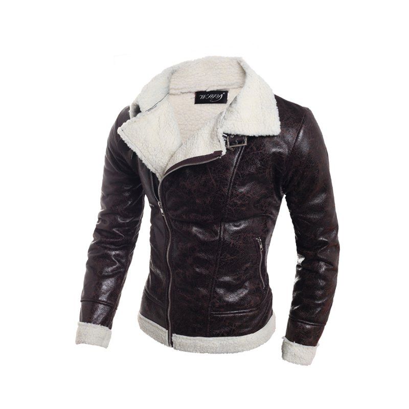 

2017 New Oblique Pull Boutique Lambskin Korean Men'S Slim Collar Leather Jacket, Brown