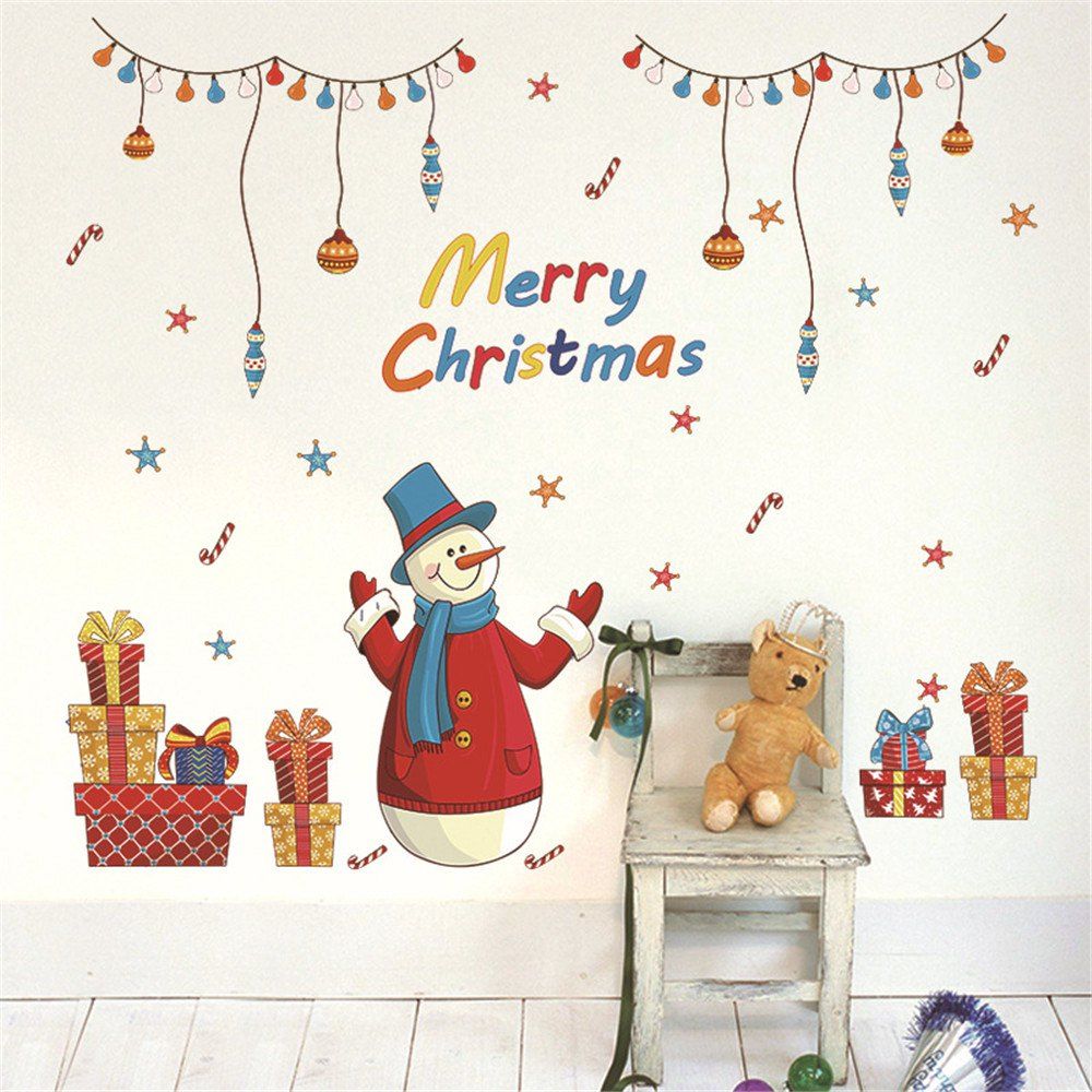 

SD001 Christmas Snowman Decorative Painting Kindergarten Children Party PVC Wall Stickers, Mixcolor