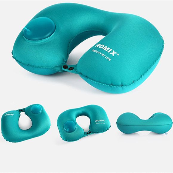 Oreiller compact pliable ultraléger gonflable ultra-léger d'oreiller de voyage pour la tête - Bleu 