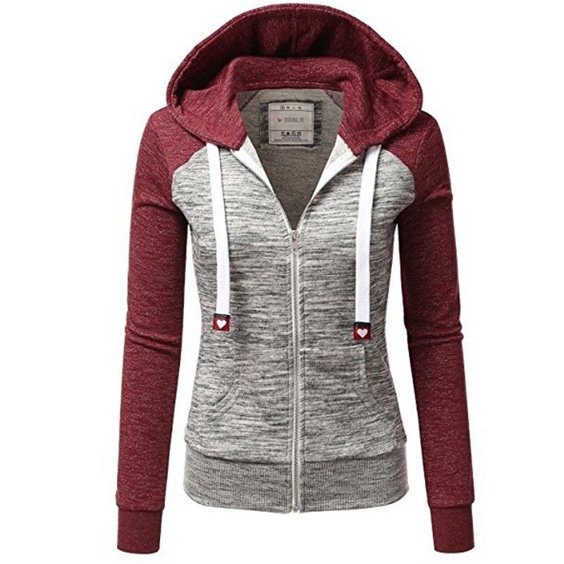 Two Colorful Hooded Drawstring Fashion Hoodie, Wine red