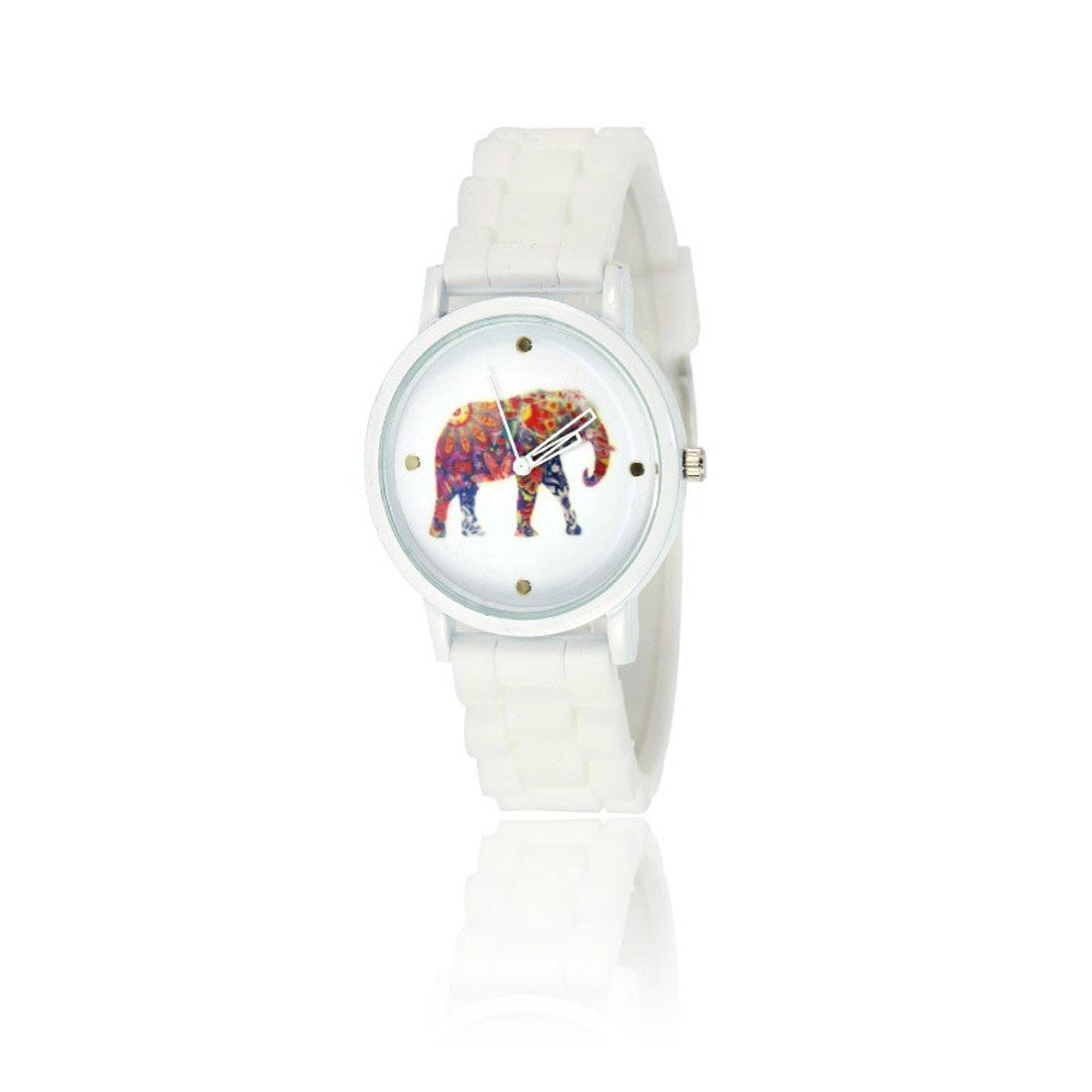 

ZhouLianFa Cartoon Elephant Children Fashion Silicone Diamond Diamond Clock Quartz Female Watch, White