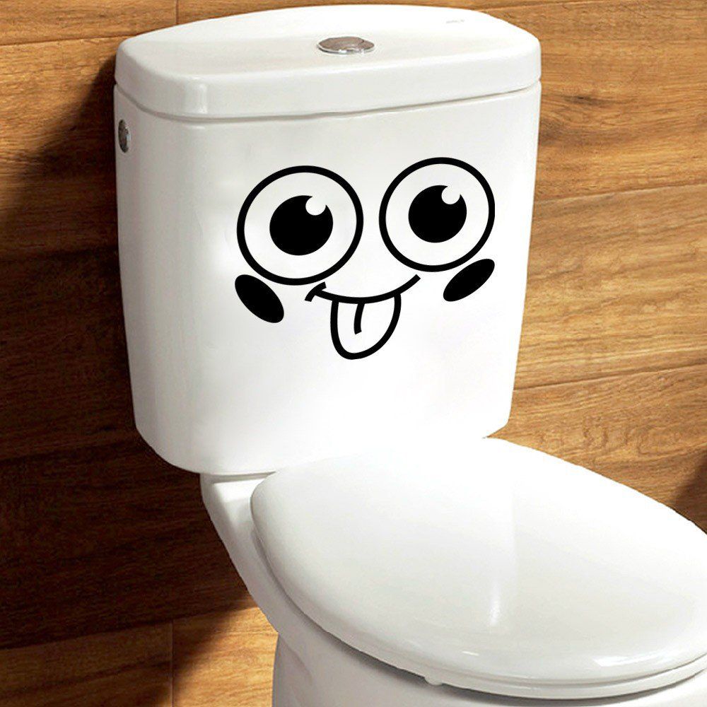 

Smile Face Toilet Sticker Cute Cartoon Vinyl Removable Washroom Sticker, Black
