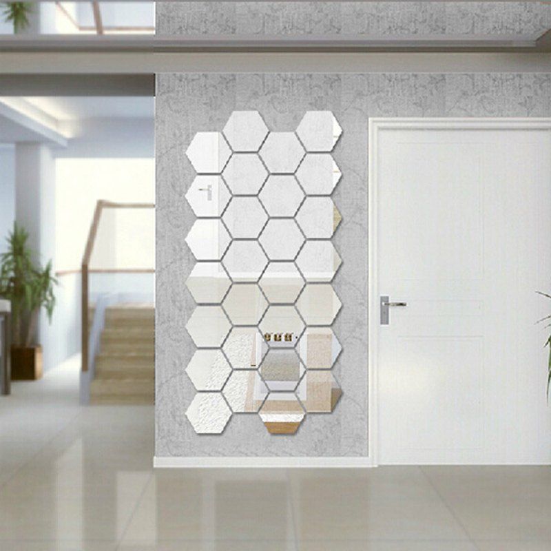 

Hexagon 3D Art Diy Mirror Wall Stickers for Home Wall Decal, Silver