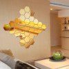 Autocollant Mural d'Art DIY Miroir en Forme d'Hexagone 3D pour Maison - d'or 