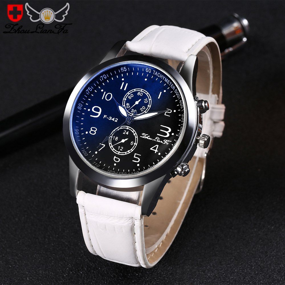 

ZhouLianFa Fashion Business Brown Mens Belt Quartz Watch, White