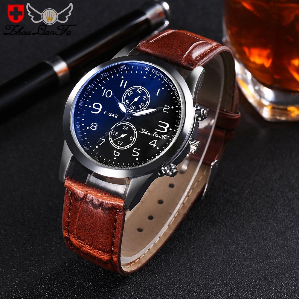 

ZhouLianFa Fashion Business Brown Mens Belt Quartz Watch, Coffee
