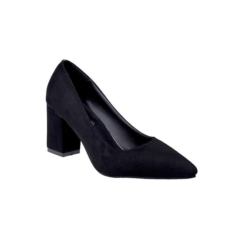 

NJ-6813 Pointed Muzzle Feet Thick Shallow Suede Shoes Merchandiser, Black