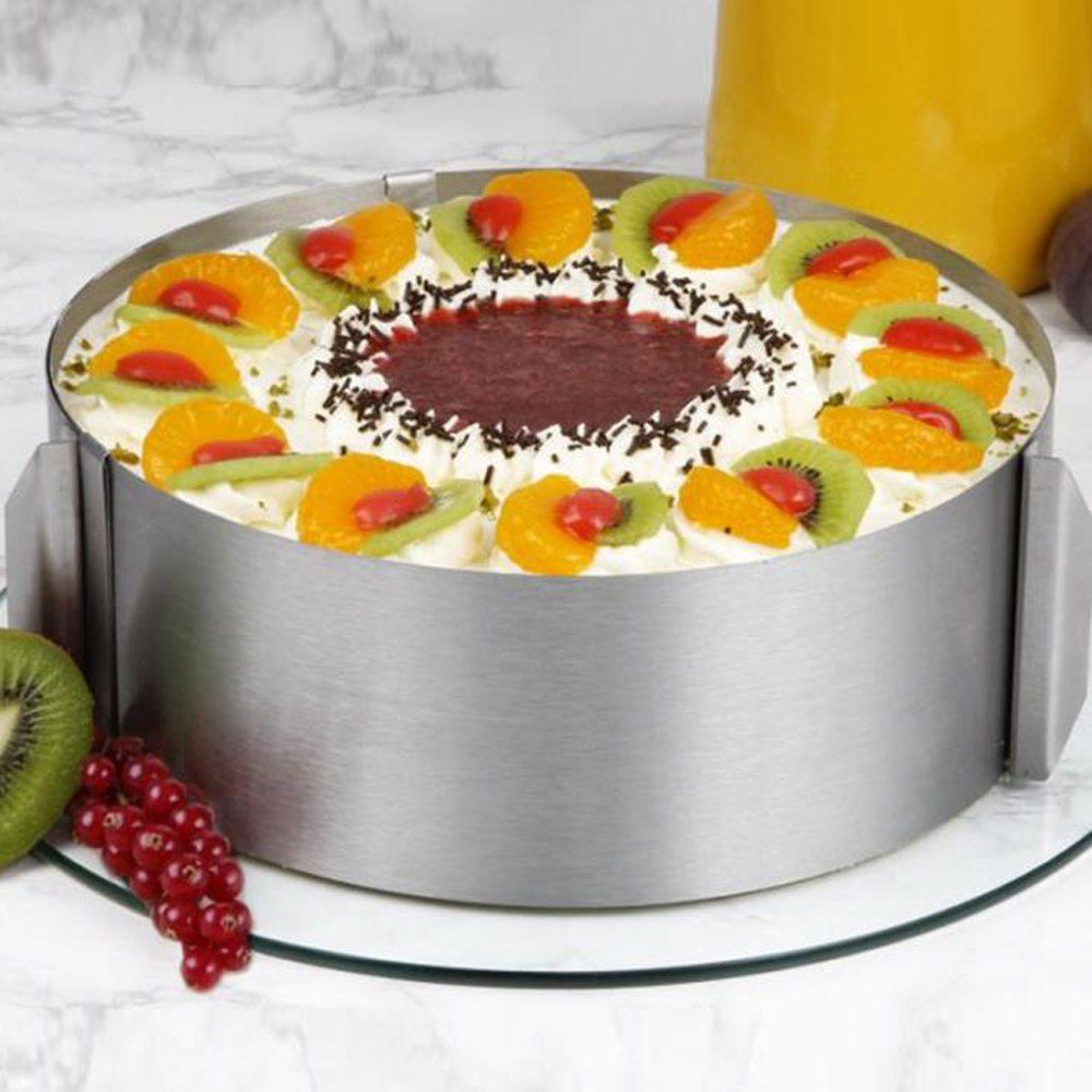

Retractable Stainless Steel Circle Mousse Ring Baking Tool Set Cake Mould Mold Size Adjustable, Silver