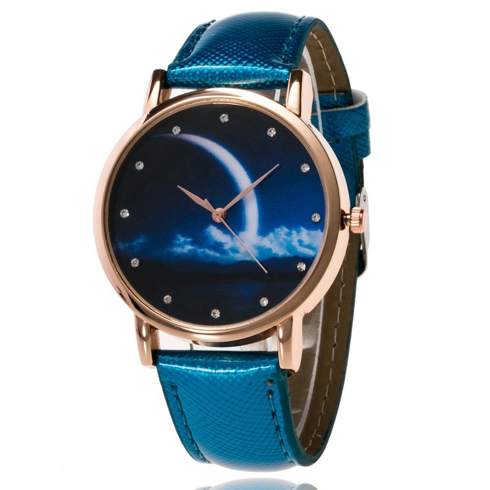 

ZhouLianFa Casual Fashion Leather Crystal Star Sky Diamond Quartz Watch, Blue