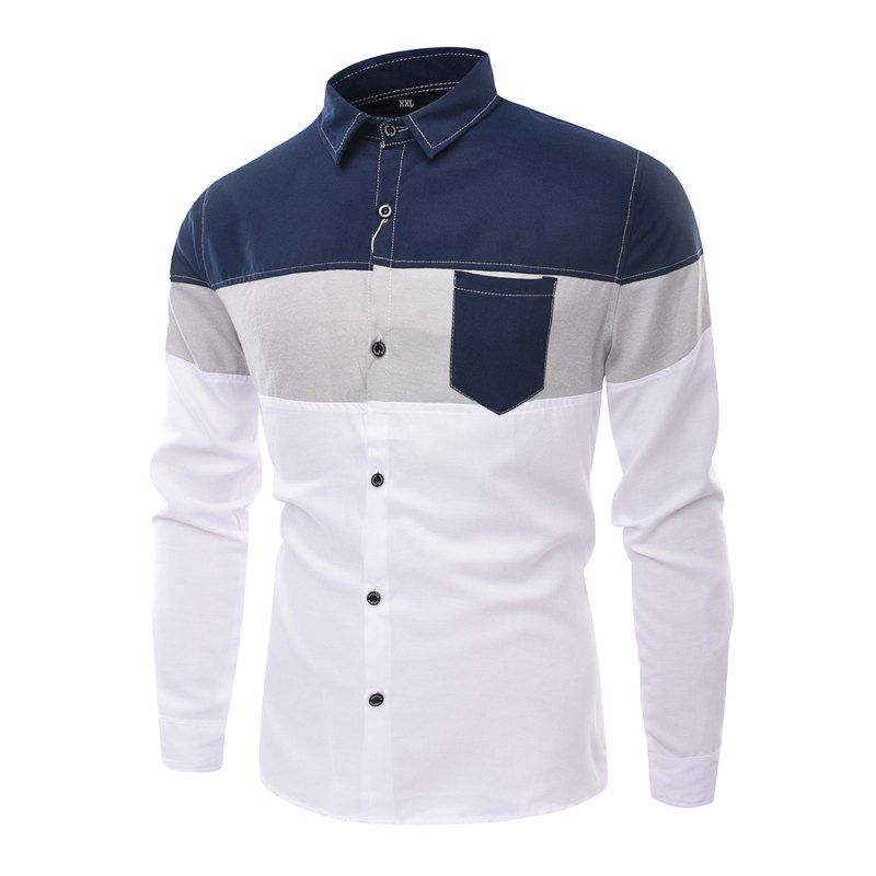 

Men'S Long Sleeved Shirts Men of Fashion Leisure and Splicing, Cerulean