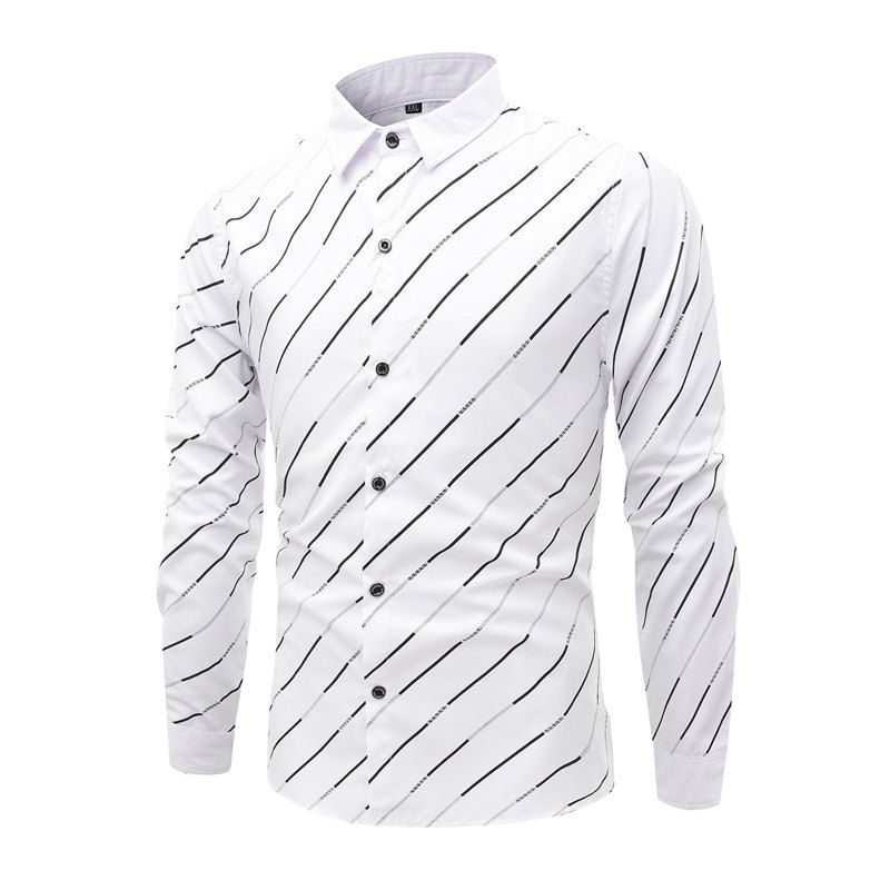 

Trendy Streak Lapel Men'S Long Sleeved Shirt, White