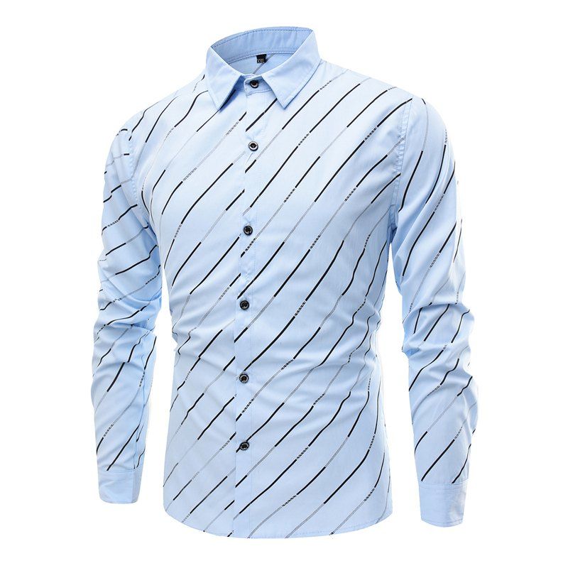 

Trendy Streak Lapel Men'S Long Sleeved Shirt, Light blue