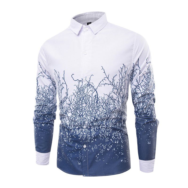 

Fashion Collar and Twig Printing Men'S Long Sleeved Shirt, Royal