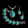 Vintage argent tibétain et Turquoise Collier Bracelet boucles d'oreilles ensembles de bijoux pour les femmes - Turquoise 