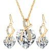 Ensembles de bijoux en plaqué or pour les femmes cristal coeur collier boucles d'oreilles bijoux accessoires de mariage - Bleu 