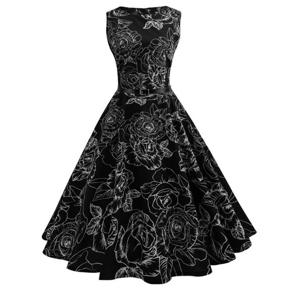 La taille montre mince robe à grande impression - Noir XL
