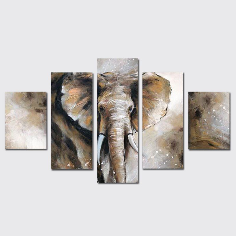 

QiaoJiaHuaYuan Frameless Canvas Painting Animal Elephant Living Room Decorative Print 5PCS, Colormix