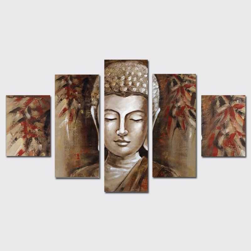 

QiaoJiaHuaYuan Frameless Canvas Painting Modern Simple Buddha Decorative Print 5PCS, Colormix