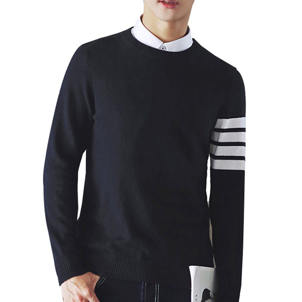 

Men's Pullover Comfy Striped Casual All Match Chic Knitwear, Black