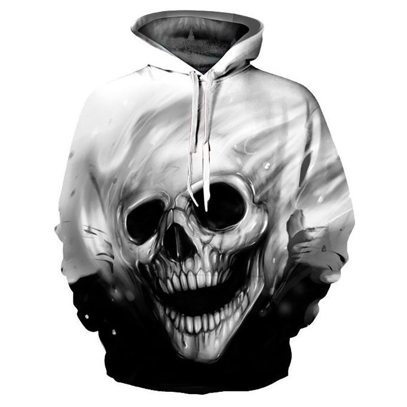 

Men's Casual 3D Print Hoodie Cave Head Print Sweatshirt, White