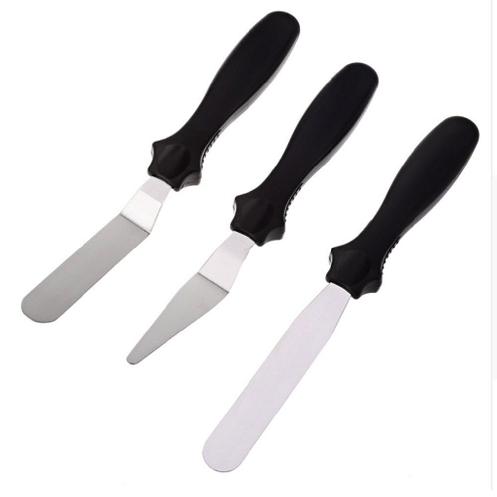 

DIY Cake Cream Spread Decorating Scraper Pastry Angled Blade Spatula Wedding Valentine Baking Cooking Kitchen Tools 3Pcs, Black