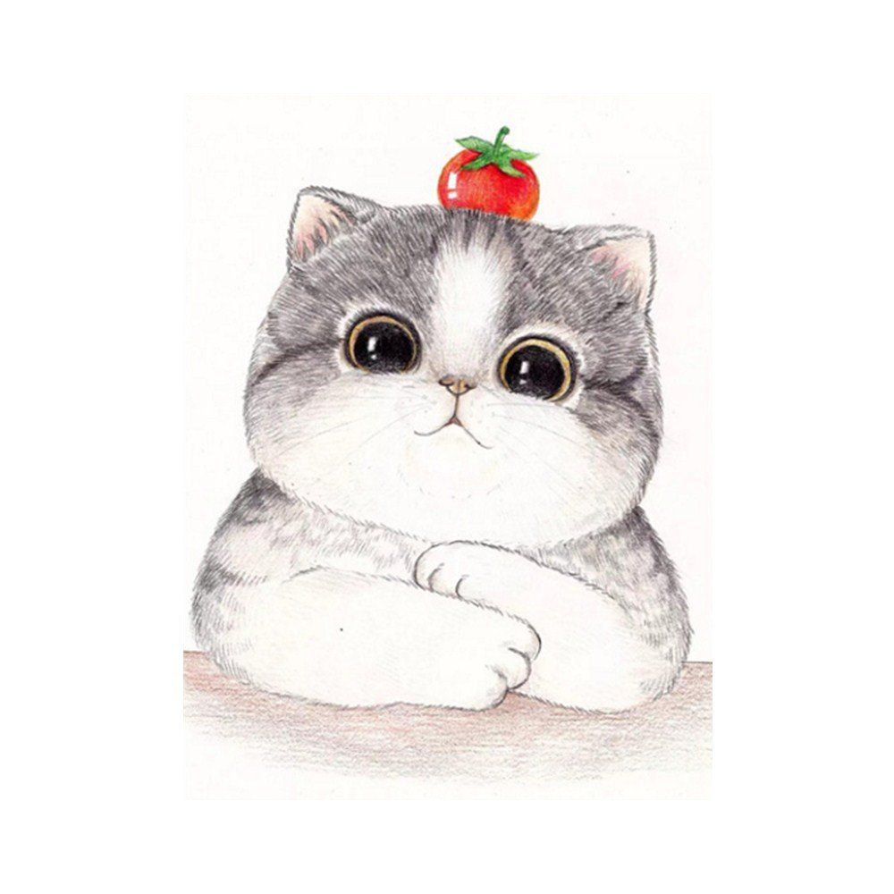 

Naiyue S208 Motivational Cat Print Draw Diamond Drawing, White grey