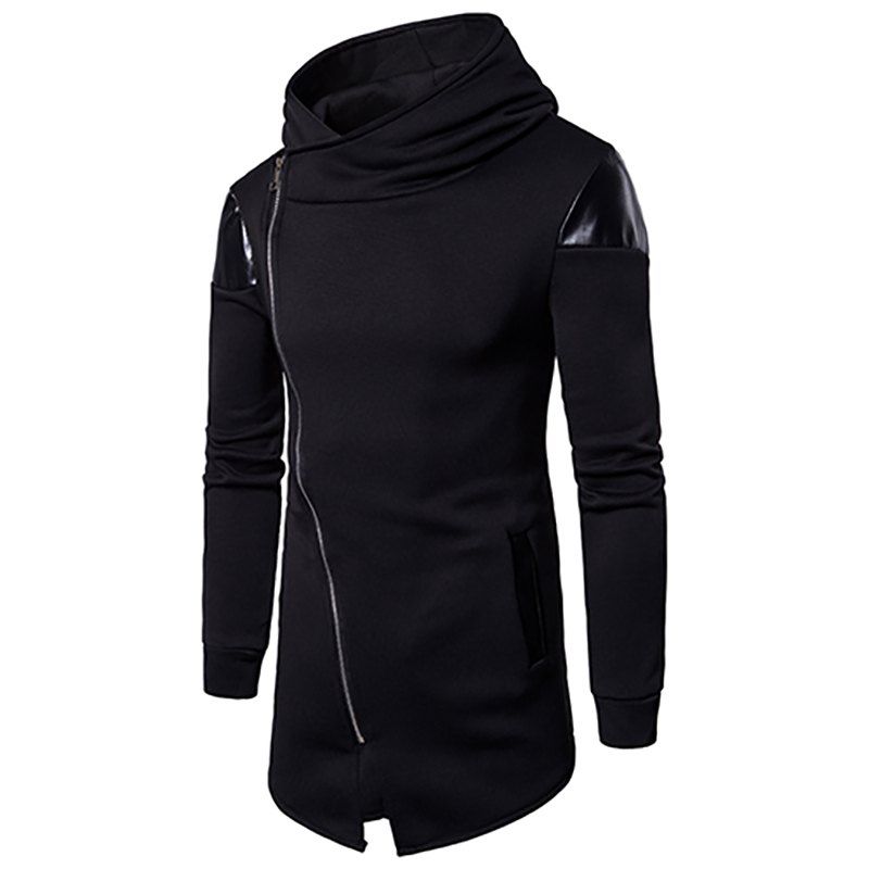 men oblique zipper hooded sweatshirt