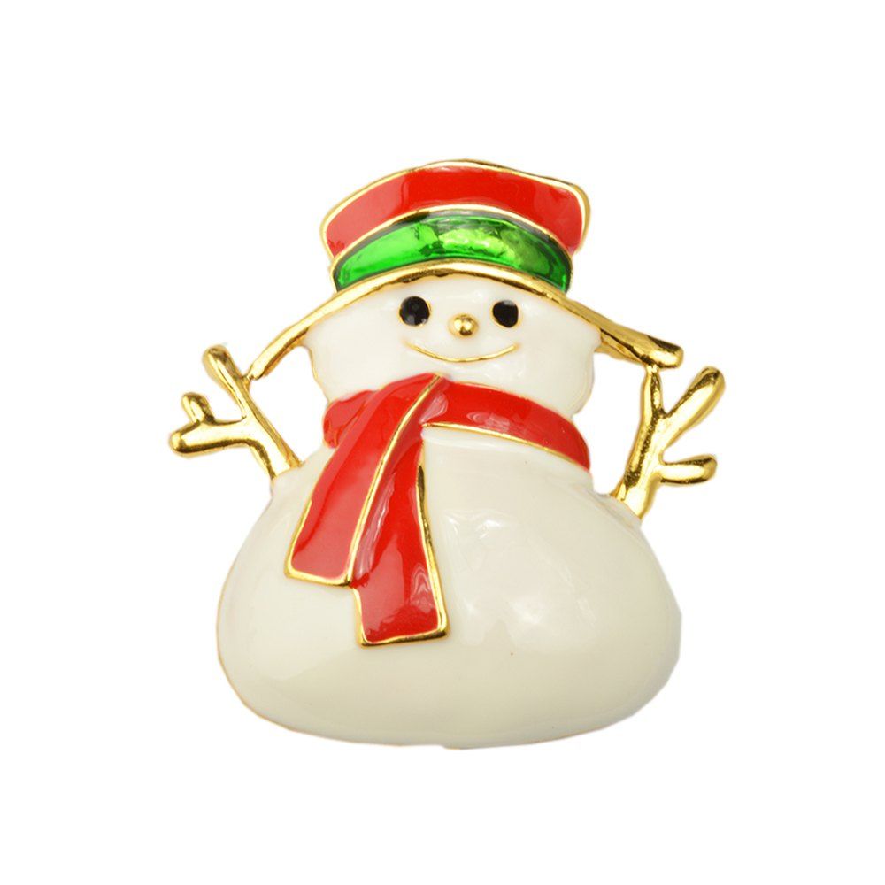 

Red Enameled Snowman Brooch Pins for Christmas in Gold Color Plated, Gold and red