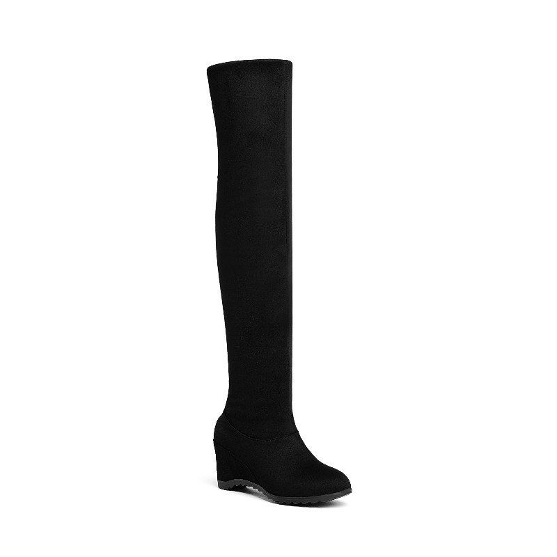 

Round Head Spring Knee Boots, Black