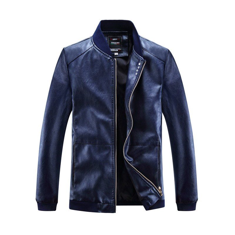 

Autumn and Winter Men'S Leather Casual Coats, Deep blue