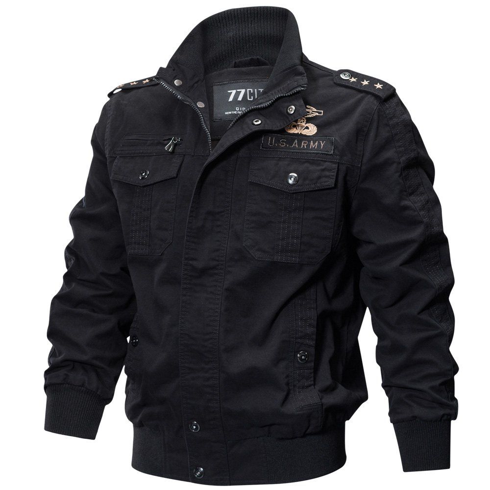 

Big Size Military Equipment Jacket Cotton Coat, Black