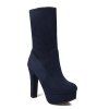 Femmes Chaussures Slip-On Platform Chunky talon bout rond mi-mollet bottes - Bleu 34