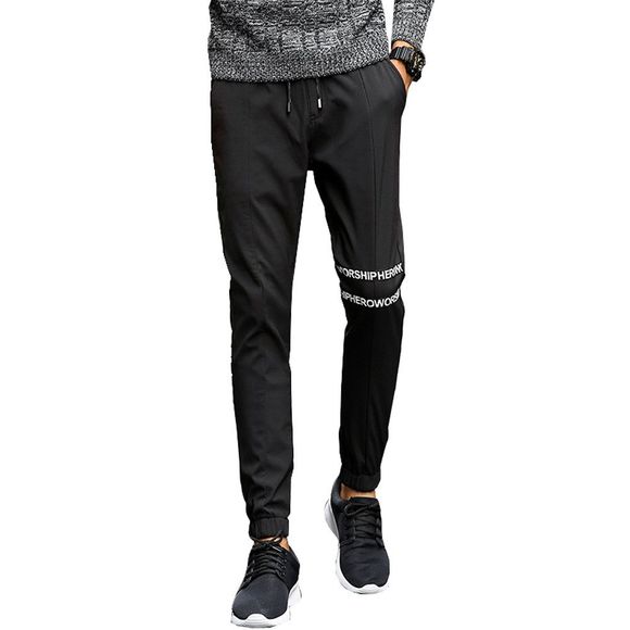 Pantalons décontractés pour hommes confortable couleur unie à la mode cordon épaissi - Noir 2XL