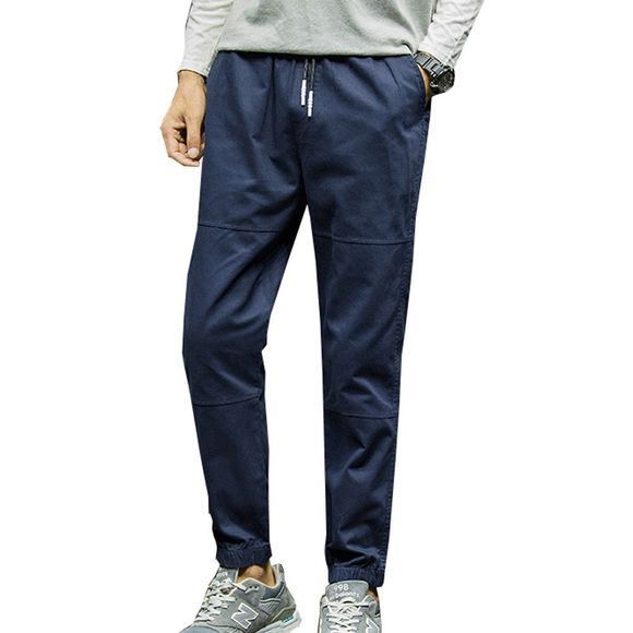 Pantalons décontractés pour hommes couleur unie Comfy All Match Pantalons de mode - Bleu XL