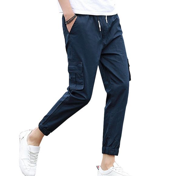 Pantalon décontracté pour hommes confortable couleur unie tous les pantalons - Bleu L