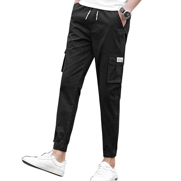 Pantalon décontracté pour hommes confortable couleur unie tous les pantalons - Noir 2XL