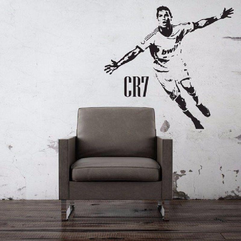 

CR7 Football Star Poster Bedroom wall Stickers Dormitory Creative Decorative Wallpaper, Black