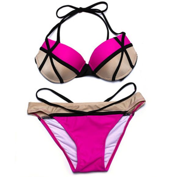 Nouveau mode dames Split mode couleur maillot de bain bikini - Rose XL