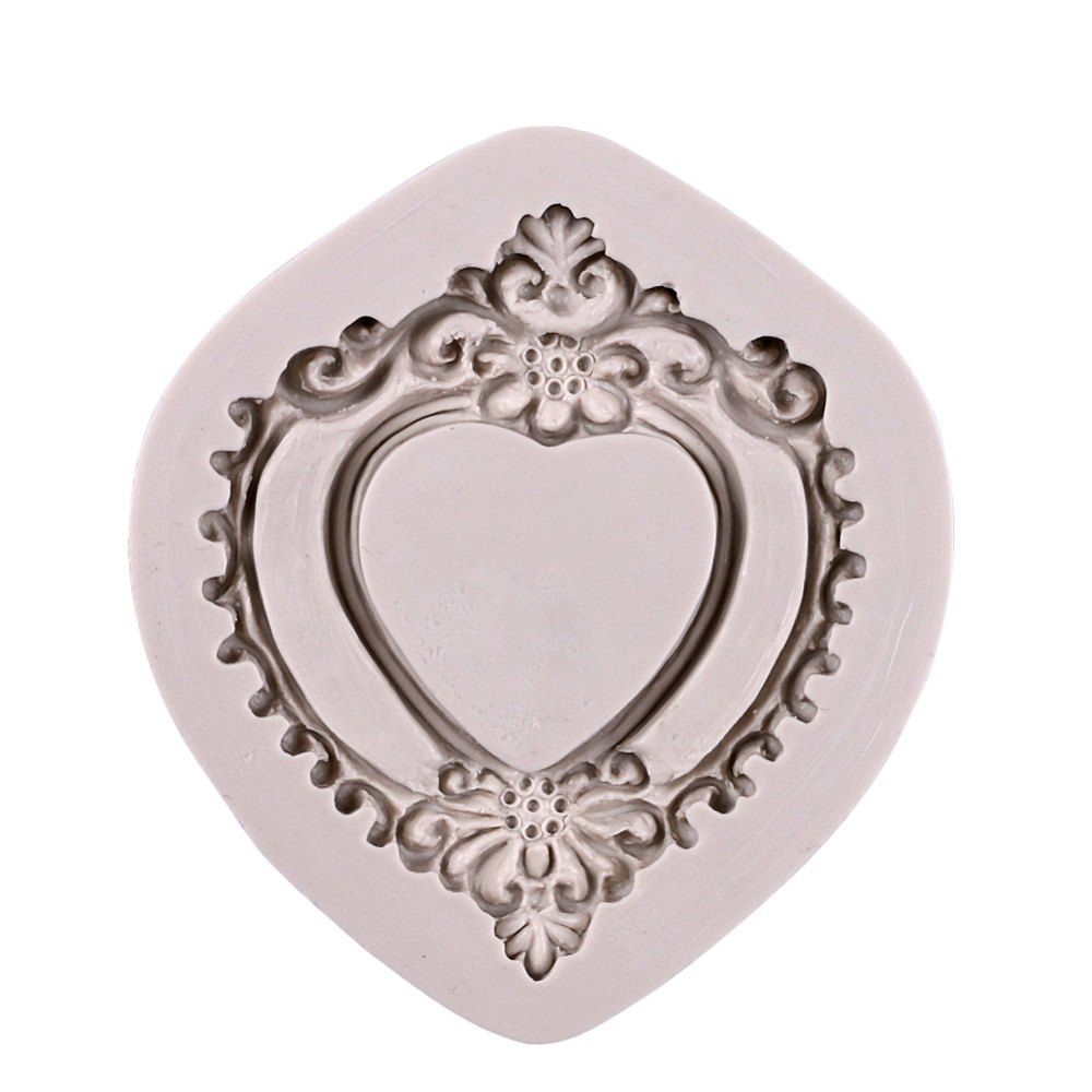 

Facemile 3D Retro Heart Mirror Frame Shape Cake Decorating Tools Chocolate Mold Kitchen Baking DIY Fondant Silicone Mold, Gray