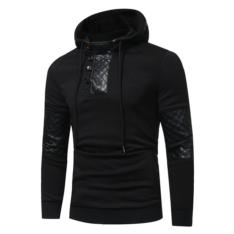 

2017 New Large Size Men'S Fashion Patchwork Hooded Tide Male Slim Long-Sleeved Hooded Jacket, Black