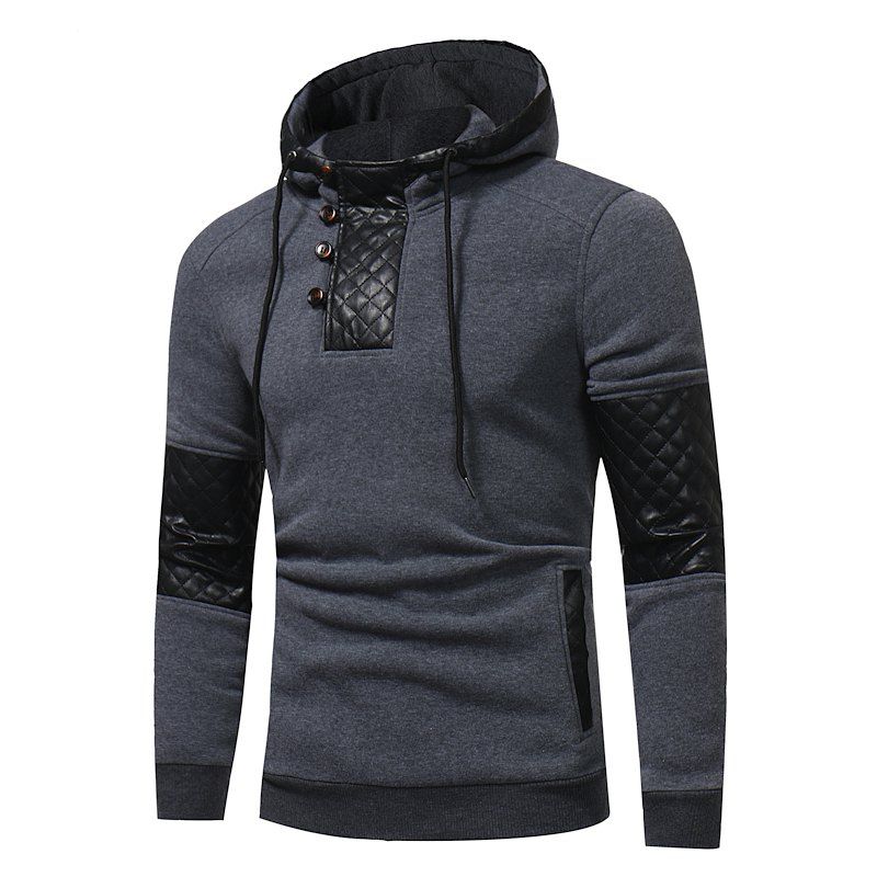 

2017 New Large Size Men'S Fashion Patchwork Hooded Tide Male Slim Long-Sleeved Hooded Jacket, Dark gray
