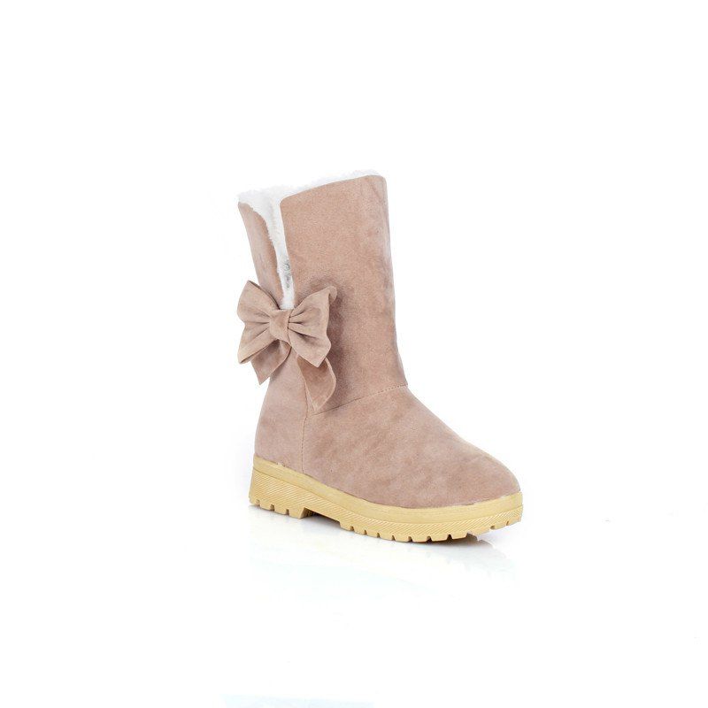 

Round Flat-Bottomed Sweet Bowknot Short Boots, Beige