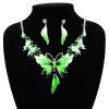 Femmes diamant Vintage papillon pendentifs collier avec boucles d'oreilles ensemble de bijoux de tour de cou - Vert 