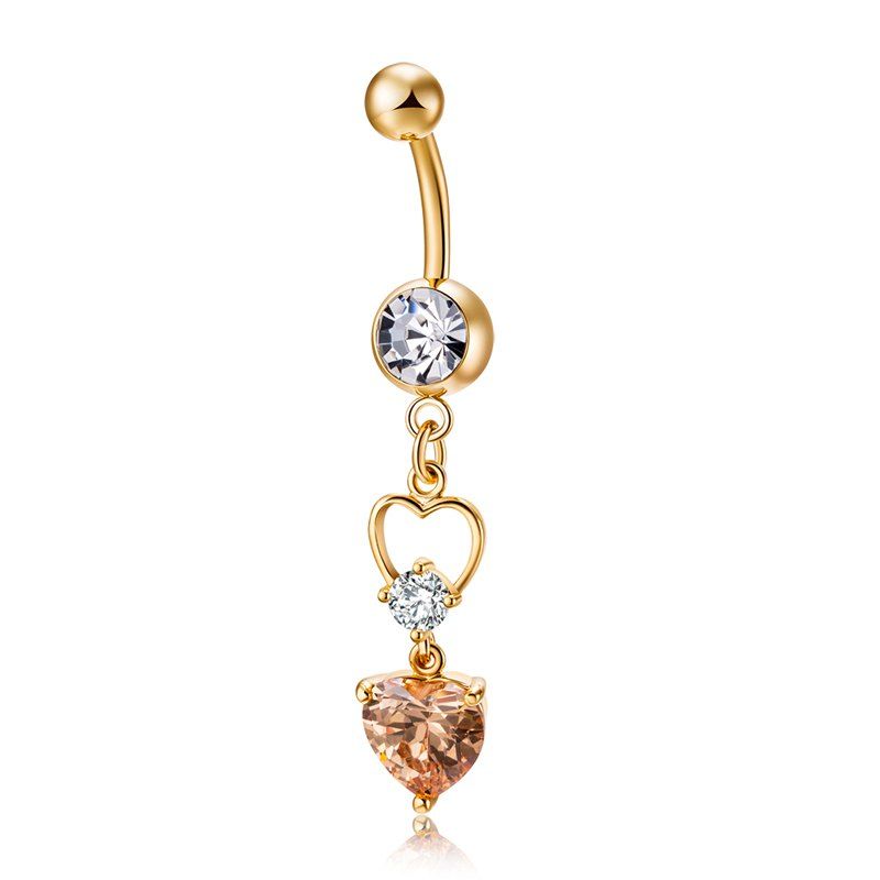 

Stylish Dual Heart CZ Navel Ring P0218, Champagne