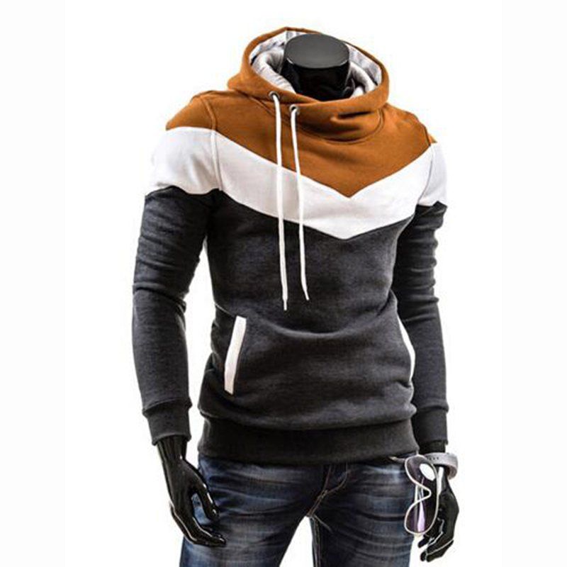 

Men's Plus Size Color Block Sport Casual Hoodie, Tan