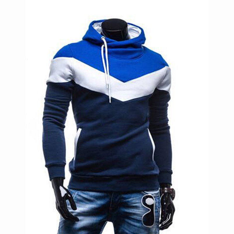 

Men's Plus Size Color Block Sport Casual Hoodie, Blue
