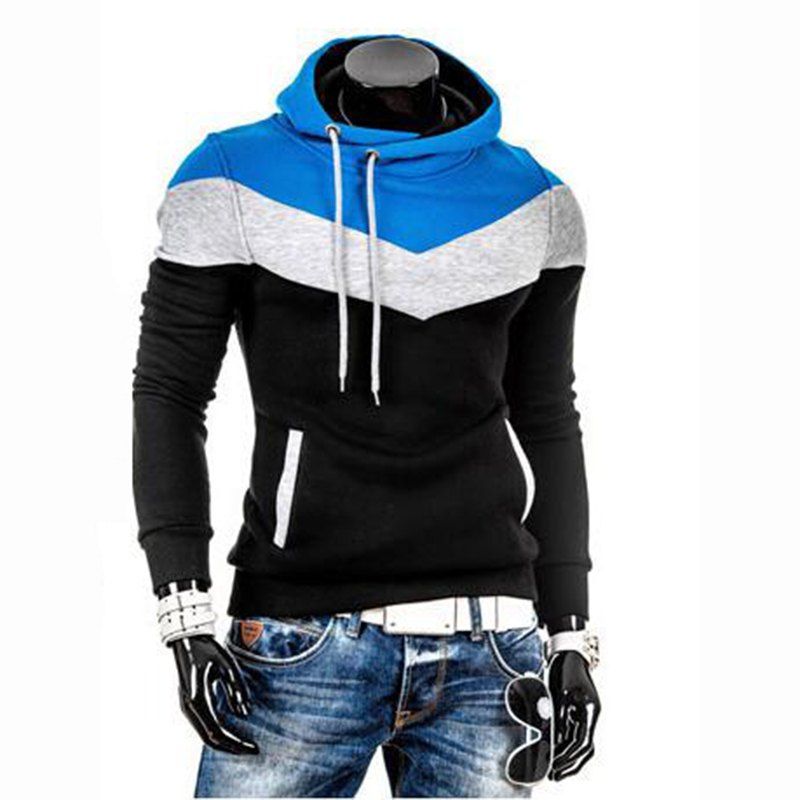

Men's Plus Size Color Block Sport Casual Hoodie, Light blue