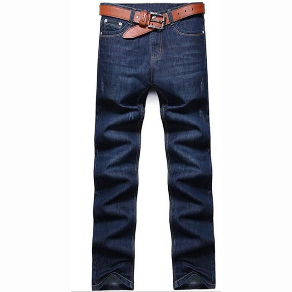 Jeans Jeans inélastique à taille haute pour homme Jeans simple solide - Bleu 33