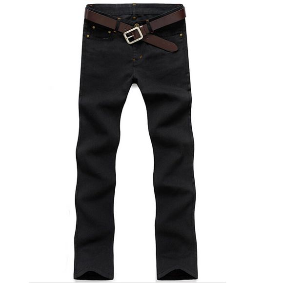 Pantalon Jeans Élégant Micro Jeans Élastique Mi-Taille Chinoiserie Simple Straight Solid - Noir 31